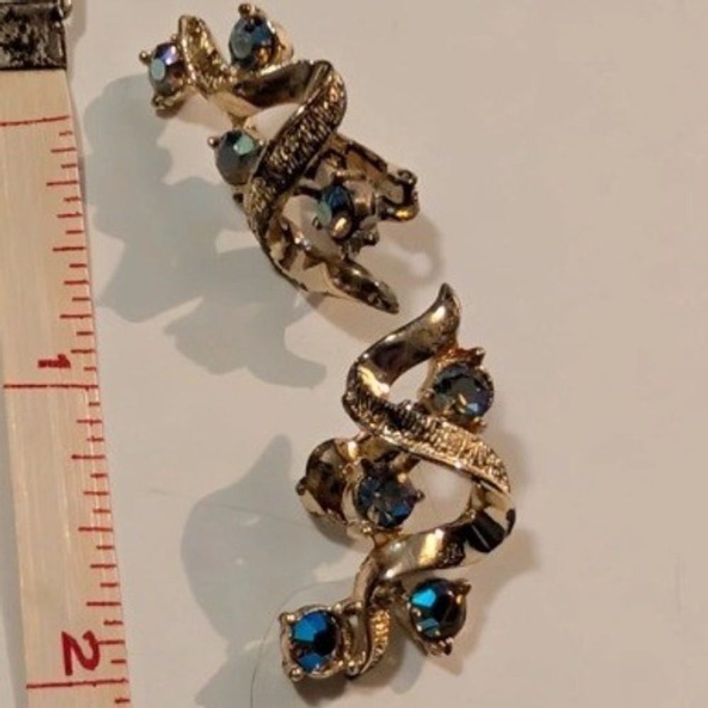 Vintage Coro Gold Tone Aurora Borealis Crystal Swirl Clip On Earrings Signed
